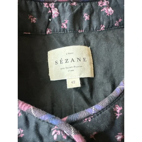 Sezane Women Size 42/US 10 Milou Shirt Maxi Floral Patchwork Black Blouse - Picture 6 of 12